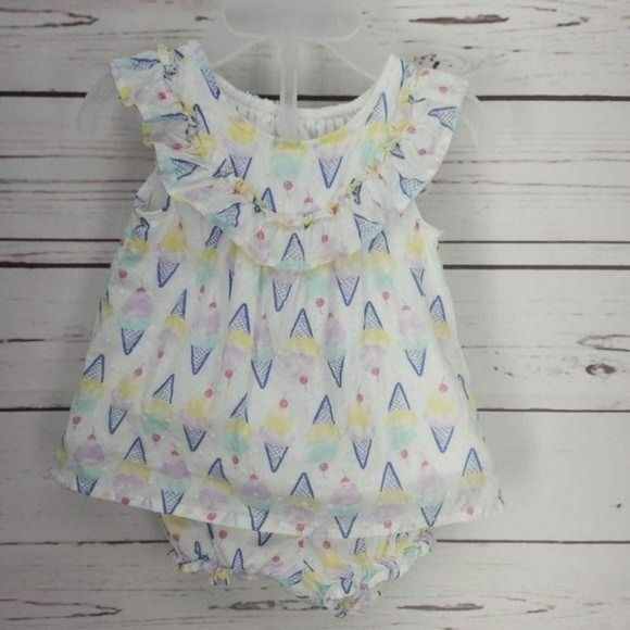 Wonder Nation 0/3‎ Months 2 Piece Ice Cream White summer Outfit - Picture 4 of 11